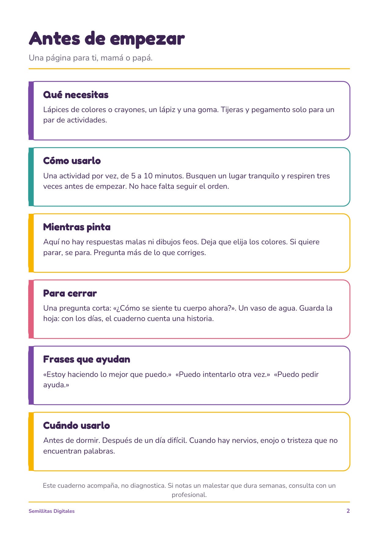 Página de guía para mamá o papá